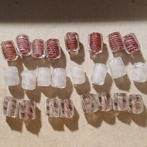 Carved Glass Beads in Pink and Clear